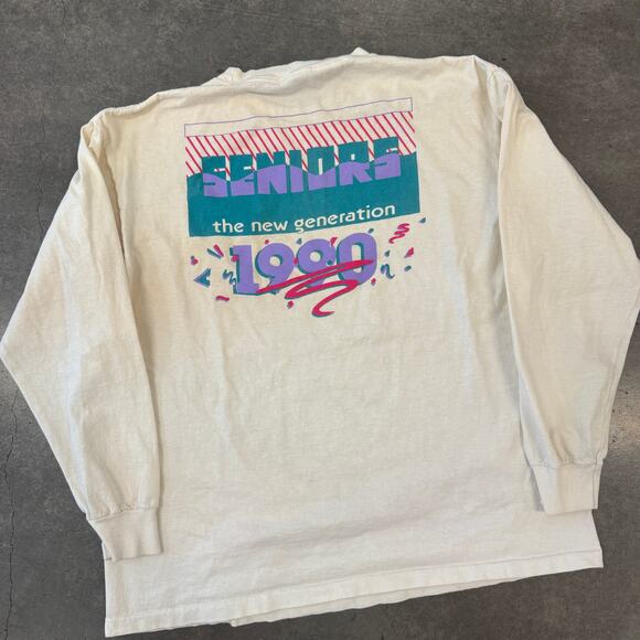 Vintage Y2k 1990 New Generation Seniors Longsleeve White Graphic Tee XL - Picture 1 of 5